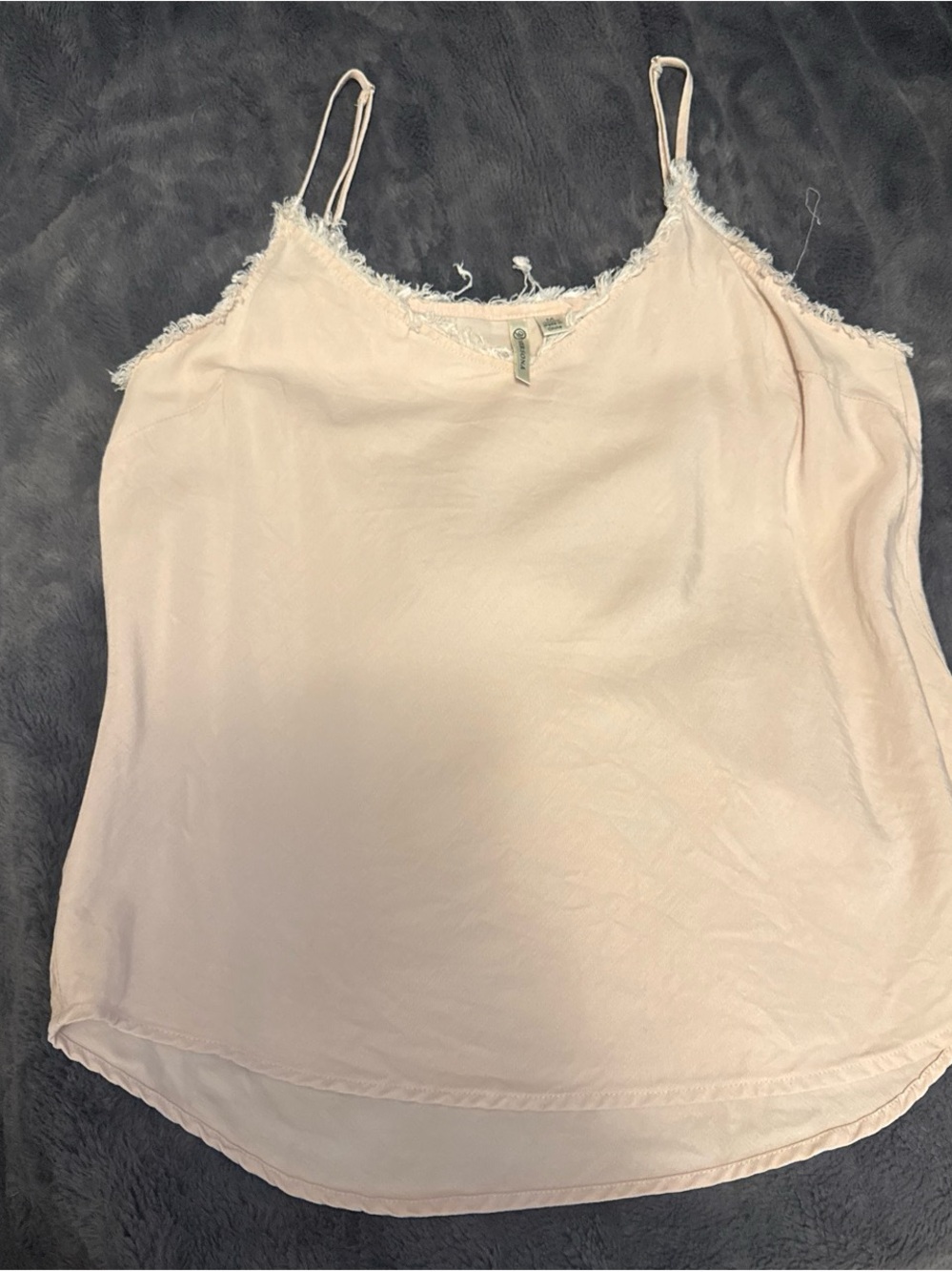 Versona Blush Pink Satin Cami Tank with Frayed Trim